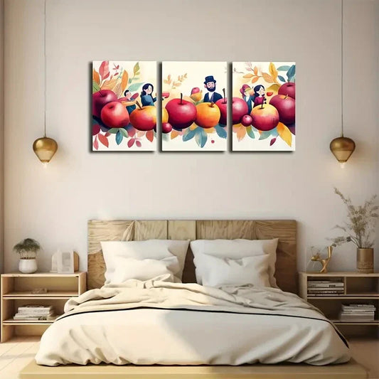 3pcs Vibrant Leaves and Apples Wall Art Set Canvas Framed 40x60cm - High Quality Print 100% Australian Made Wall Canvas Ready to Hang
