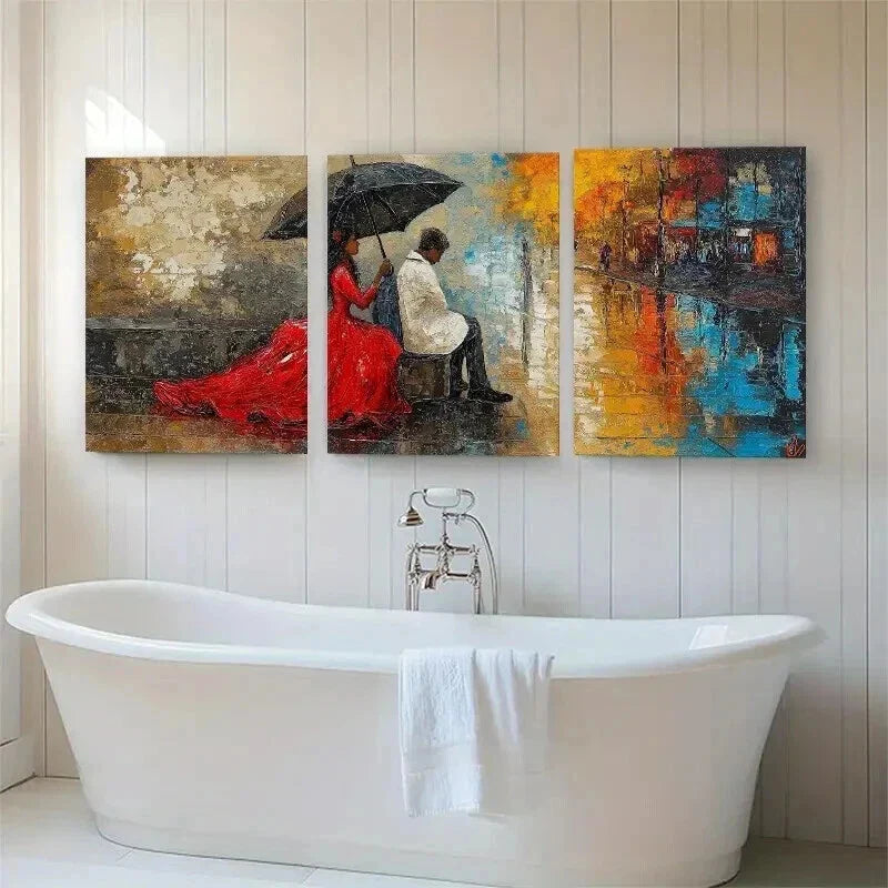 3pcs Elegant Red & White Figures Against Perfect Wall Art Set Canvas Framed 40x60cm - High Quality Print 100% Australian Made Wall Canvas Ready to Hang