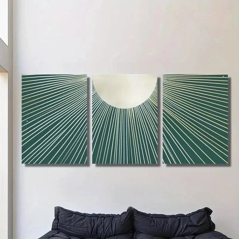 3pcs Bohemian Style Abstract Teal Lines Wall Art Set Canvas Framed 40x60cm - High Quality Print 100% Australian Made Wall Canvas Ready to Hang