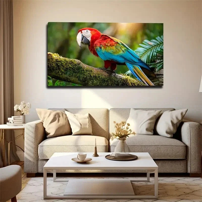 Vibrant Red Blue Macaw Wall Art Canvas Office Home Room Framed 120x60cm