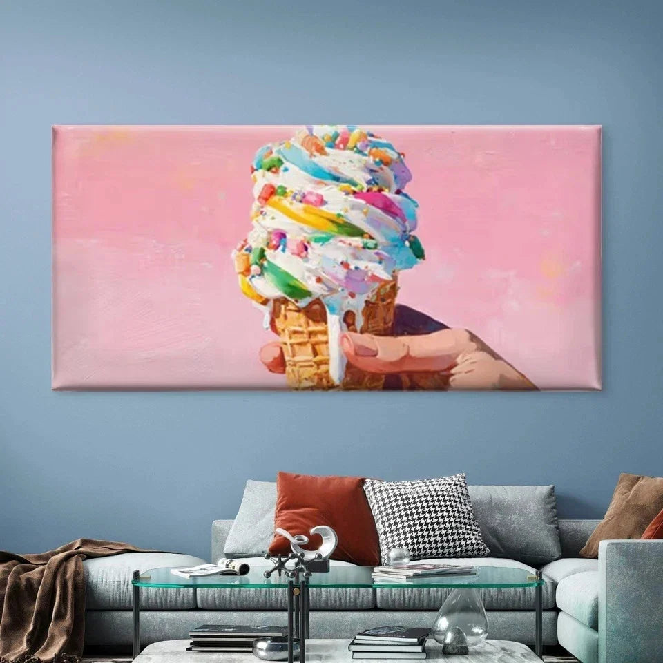 Ice Cream with Colorful SprinkleWall Art Canvas Office Home Room Framed 80x45cm