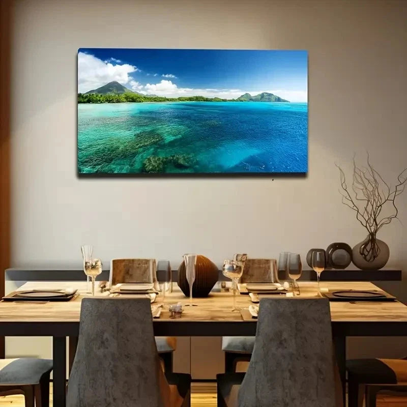 Serene Beauty Ocean View Wall Art Canvas Office Home Room Framed 80x45cm