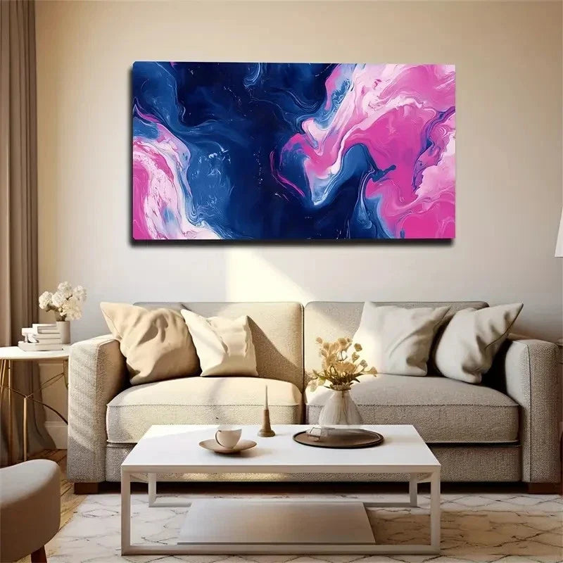 Vivid Flowing Design Purple Wall Art Canvas Office Home Room Framed 80x45cm