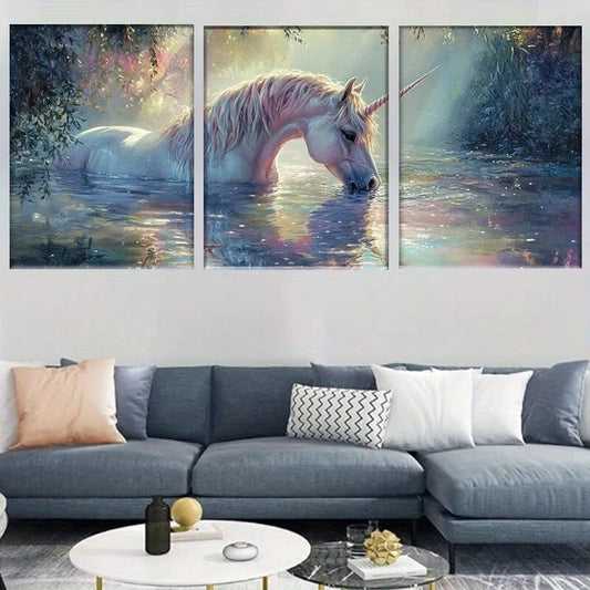 3pcs Mystical Unicorn Enchanted Fantasy Forest  Wall Art Set Canvas Framed 40x60cm - High Quality Print 100% Australian Made Wall Canvas Ready to Hang