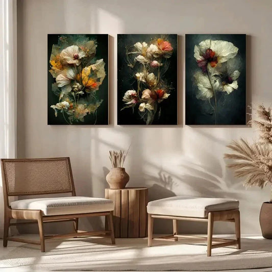 3pcs Flowers Dry Flower Painting Metal Print Ready to Hang Art