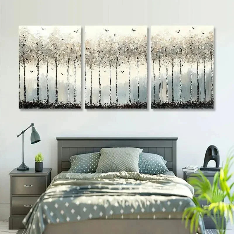3pcs Classic Abstract Birch Trees Painting Metal Print Ready to Hang Art