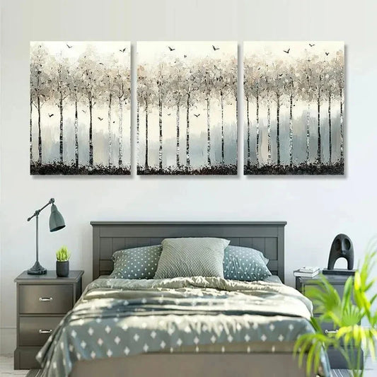 3pcs Classic Abstract Birch Trees Painting Metal Print Ready to Hang Art