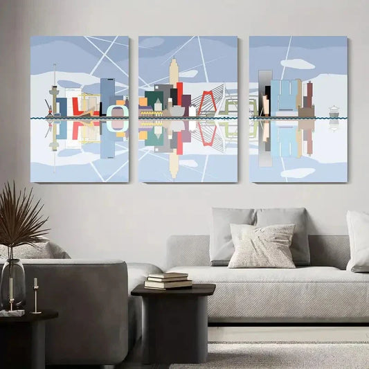 3pcs Abstract City Skyline Geometric Urban Metal Print Ready to Hang Art