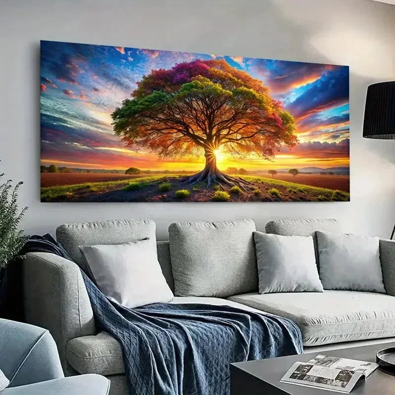 Colorful Tree sunset sky wall canvas office home room framed 80x45cm