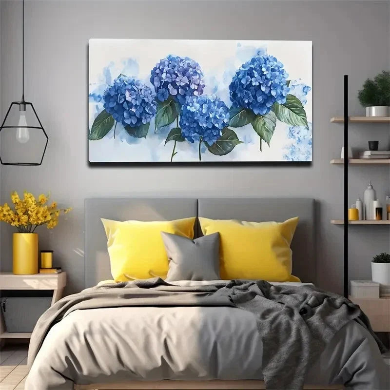Watercolor Blue Hydrangeas Wall Art canvas office home room framed 120x60cm