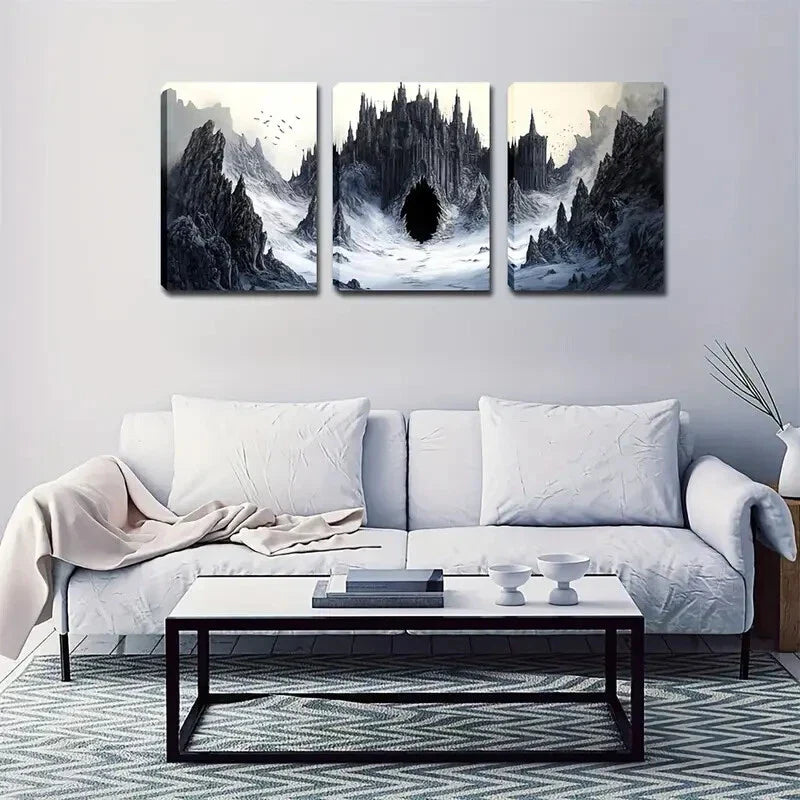 3pcs Gothic Castle & Flying Birds Landscape Wall Art Set Canvas Framed 40x60cm - High Quality Print 100% Australian Made Wall Canvas Ready to Hang
