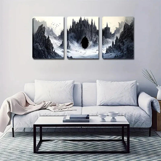 3pcs Gothic Castle & Flying Birds Landscape Wall Art Set Canvas Framed 40x60cm - High Quality Print 100% Australian Made Wall Canvas Ready to Hang