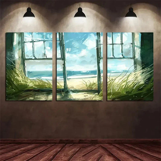3pcs Vivid Grassland and Blue Sky Metal Print Ready to Hang Art