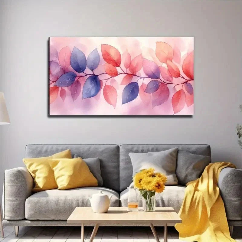 Pink Leaves Decorative Wall Art Canvas Office Home Room Framed 80x45cm
