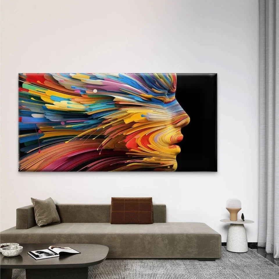 Abstract Face Colorful Female Wall Art Canvas Office Home Room Framed 80x45cm