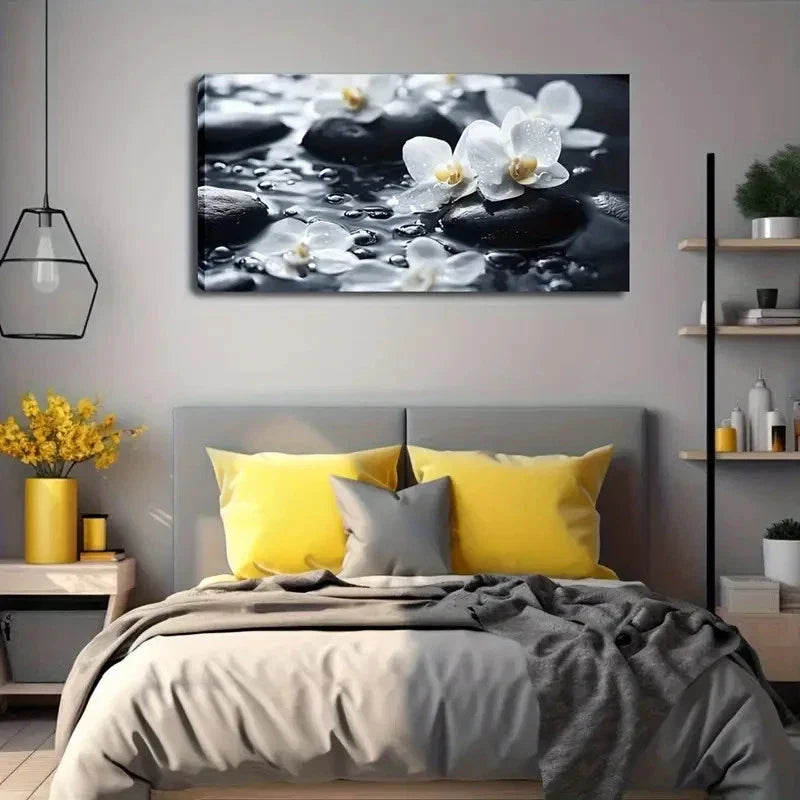 Black and White Zen Decor Wall Art Canvas Office Home Room Framed 120x60cm