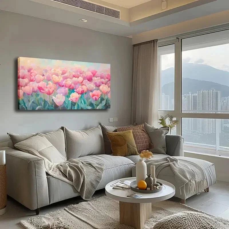 Vibrant Pink & Peach Floral Wall Art Canvas Office Home Room Framed 120x60cm