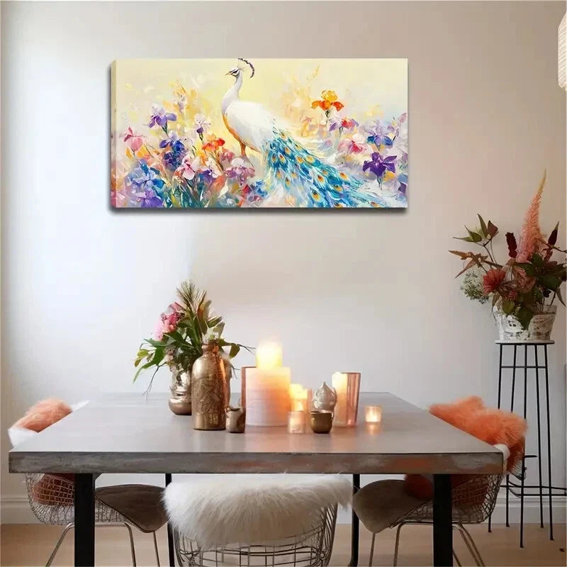 White Peacocks Brilliant Flower Wall Art Canvas Office Home Room Framed 120x60cm