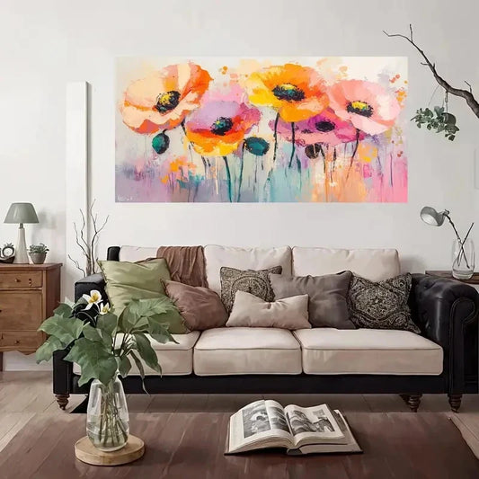 Vibrant Abstract Floral Wall Art Canvas Office Home Room Framed 80x45cm