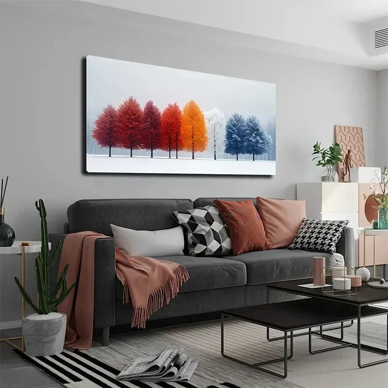 Winter Snowfall Vibrant Tree Wall Art Canvas Office Home Room Framed 120x60cm