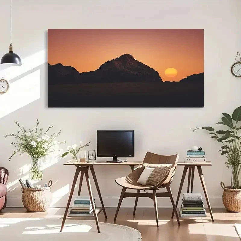 Rocky Mountains & Warm Gradient Wall Art Canvas Office Home Room Framed 120x60cm