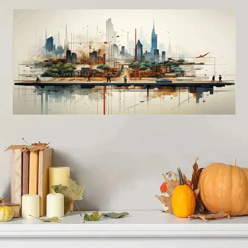 Vibrant Cityscape Skyscrapers Wall Art Canvas Office Home Room Framed 80x45cm