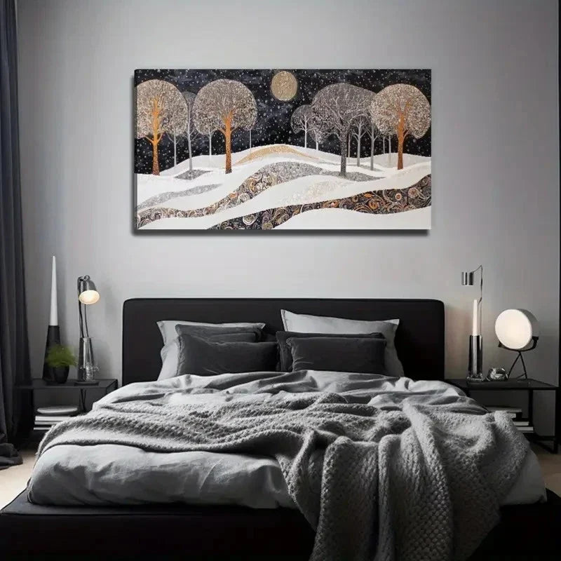 Snowy Forest Landscape Wall Art Canvas Office Home Room Framed 120x60cm