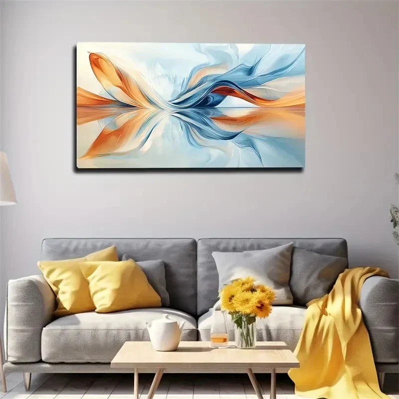 Blue & Orange Swirl Design Wall Art Canvas Office Home Room Framed 120x60cm