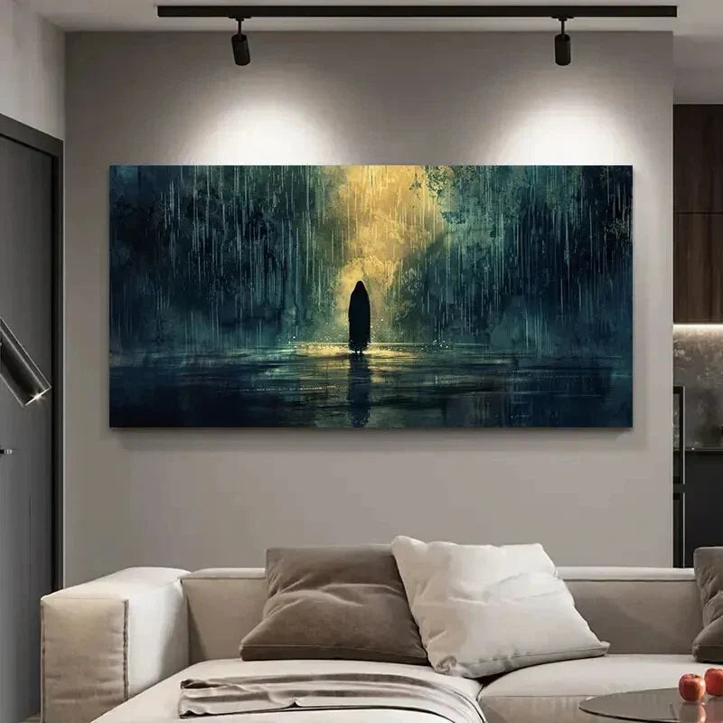 Stands Alone in The Rain Over Wall Art Canvas Office Home Room Framed 80x45cm