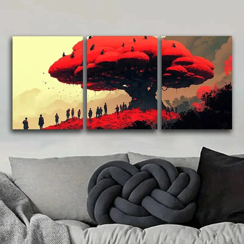 3pcs Mushroom Tree Design Metal Print Ready to Hang Art