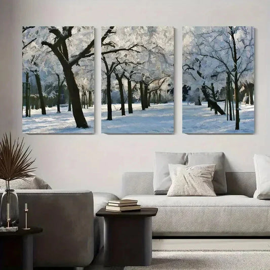 3pcs Winter Snowy Forest Tranquil Nature Metal Print Ready to Hang Art