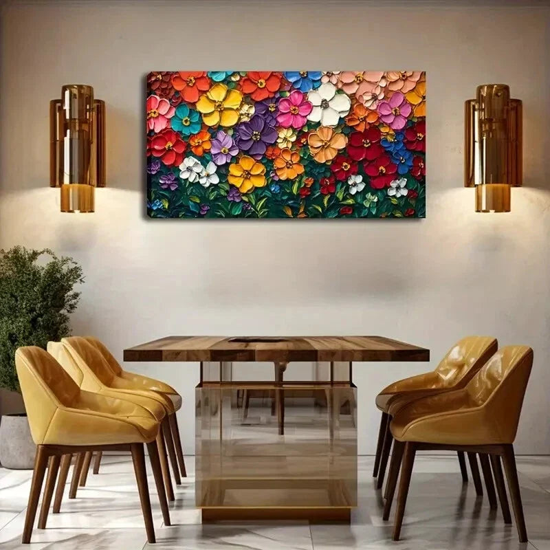 Vibrant Floral Design Abstract Wall Art Canvas Office Home Room Framed 120x60cm