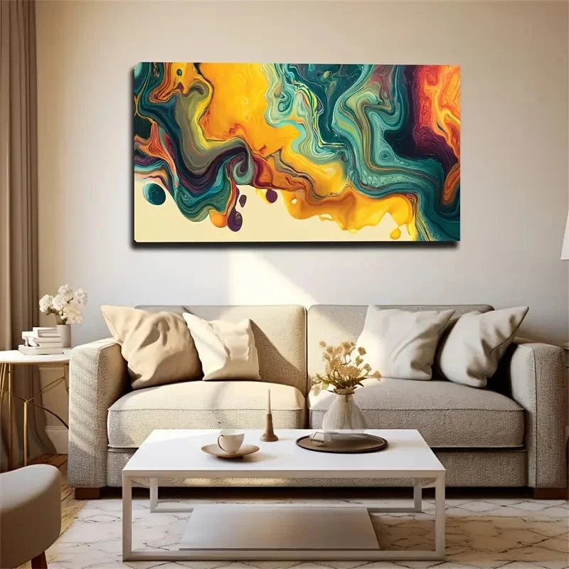Multicolor Marbled Design Wall Art Canvas Office Home Room Framed 120x60cm