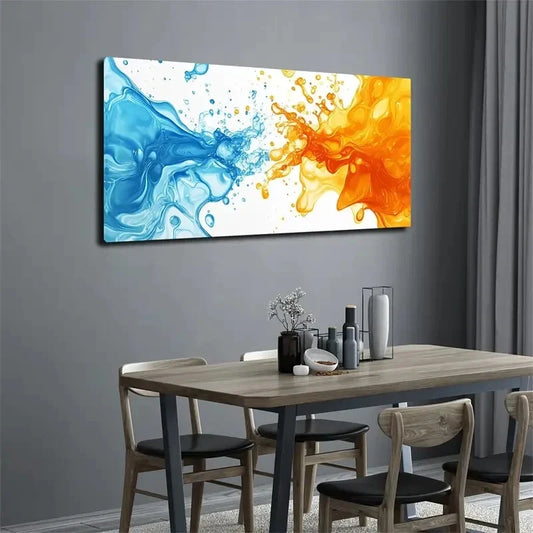 Blue & Orange Water Wave Wall Art canvas office home room framed 120x60cm
