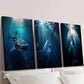 3pcs Whale Shark Swordfish Blue Whale Aquatic Wall Art Set Canvas Framed 40x60cm - High Quality Print 100% Australian Made Wall Canvas Ready to Hang