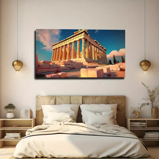 Greek Parthenon Wall Art Canvas Office Home Room Framed 120x60cm