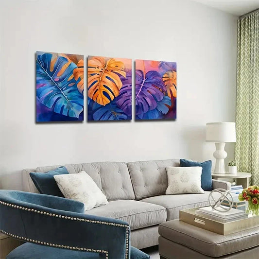 3pcs Gorgeous Turtle Back Bamboo Leaf Wall Art Set Canvas Framed 40x60cm - High Quality Print 100% Australian Made Wall Canvas Ready to Hang