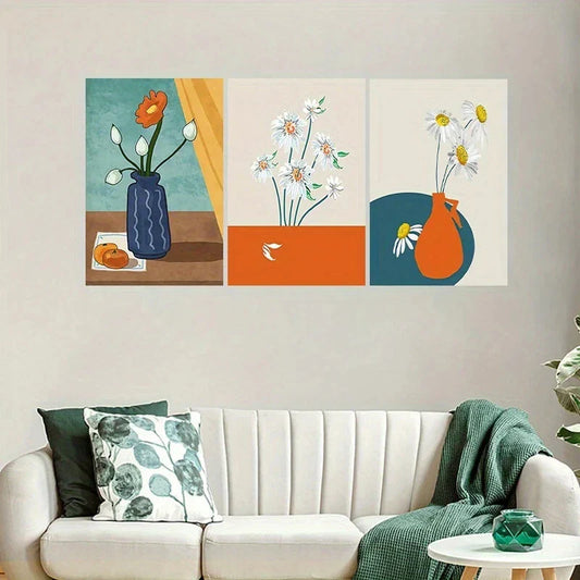 3pcs Modern Floral Mural Fashionable Metal Print Ready to Hang Art