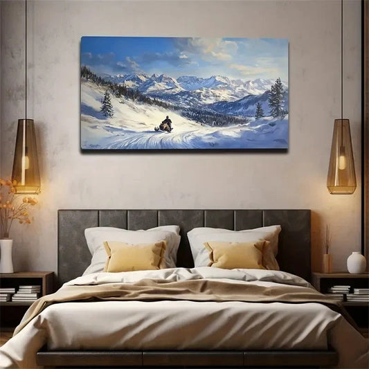 Winter Snowmobile Adventure Wall Art Canvas Office Home Room Framed 120x60cm