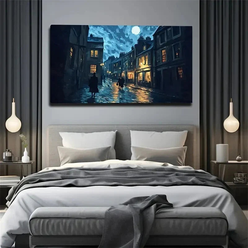 Vintage Street Scene Warm Path Wall Art Canvas Office Home Room Framed 120x60cm