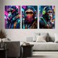 3pcs Monkeys with Headphones and Masks Metal Print Ready to Hang Art