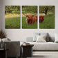 3pcs Brown Cow and Green Field Rural Farm Metal Print Ready to Hang Art