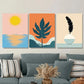 3pcs Vibrant Sun, Leaf Pink, Orange, Blue, Green Metal Print Ready to Hang Art