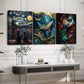 3pcs Vibrant Animal Moon Cat Scene Peacock Fish Wall Art Set Canvas Framed 40x60cm - High Quality Print 100% Australian Made Wall Canvas Ready to Hang