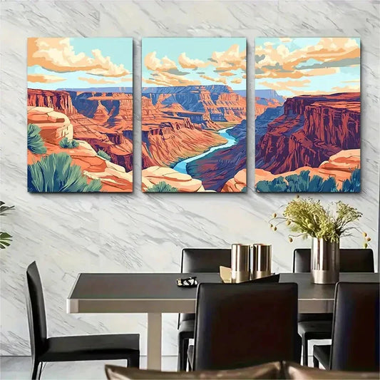 3pcs Vivid Orange & Blue Hues Scenic River Metal Print Ready to Hang Art
