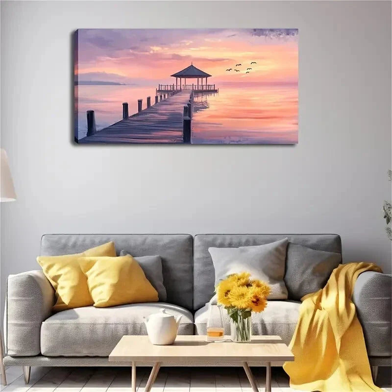 The Sky Has A Pink Purple Glow Wall Art Canvas Office Home Room Framed 120x60cm