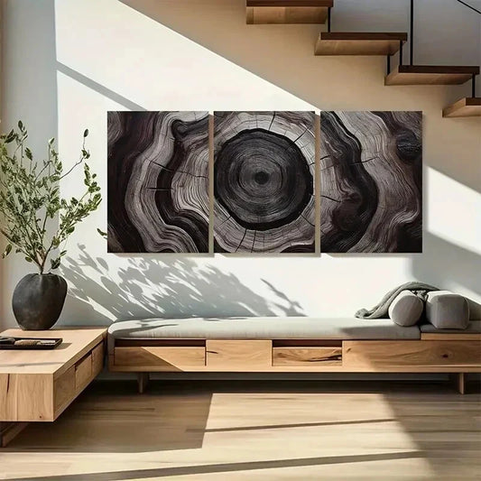 3pcs Deep Espresso & Beige Modern Tree Metal Print Ready to Hang Art