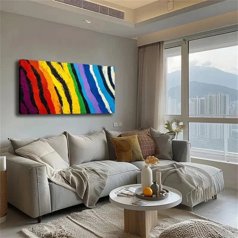 Vibrant Multicolor Brushstrokes Wall Art Canvas Office Home Room Framed 80x45cm