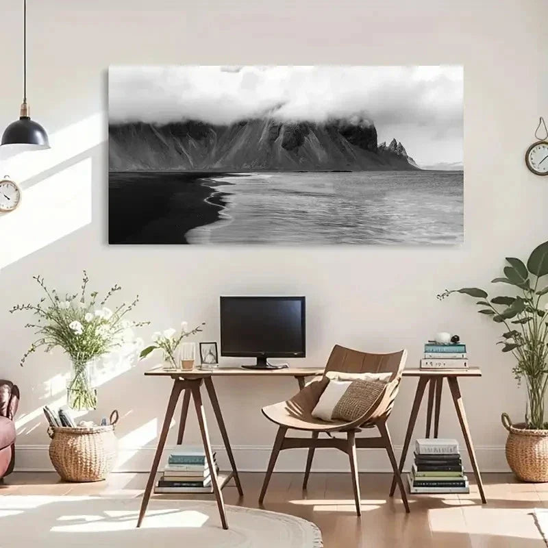 Northern Lights Over Silvery Wall Art Canvas Office Home Room Framed 120x60cm