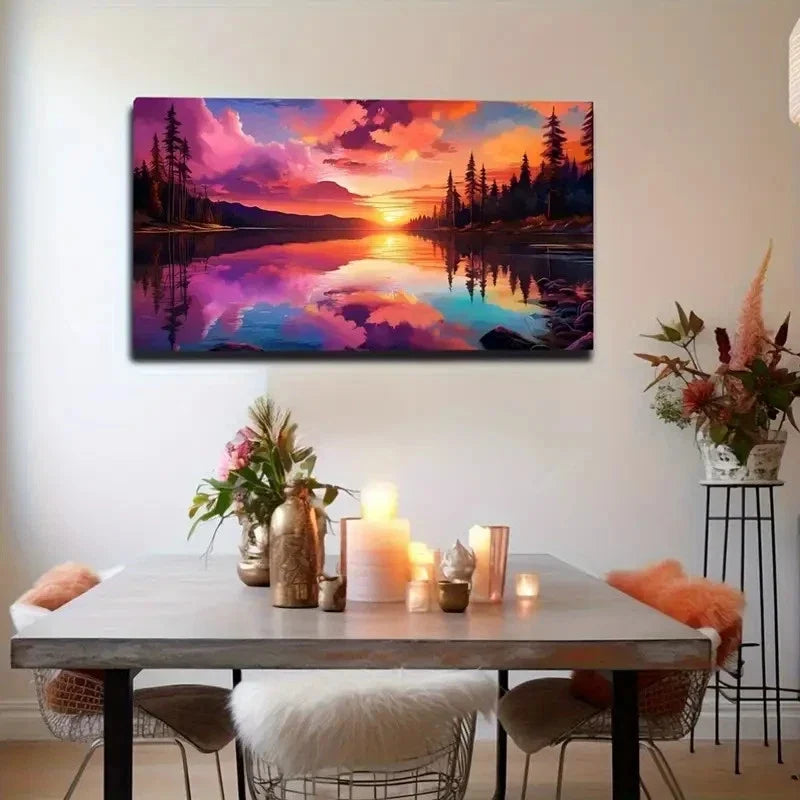 Harmonious Sunset Scene Space Wall Art Canvas Office Home Room Framed 120x60cm